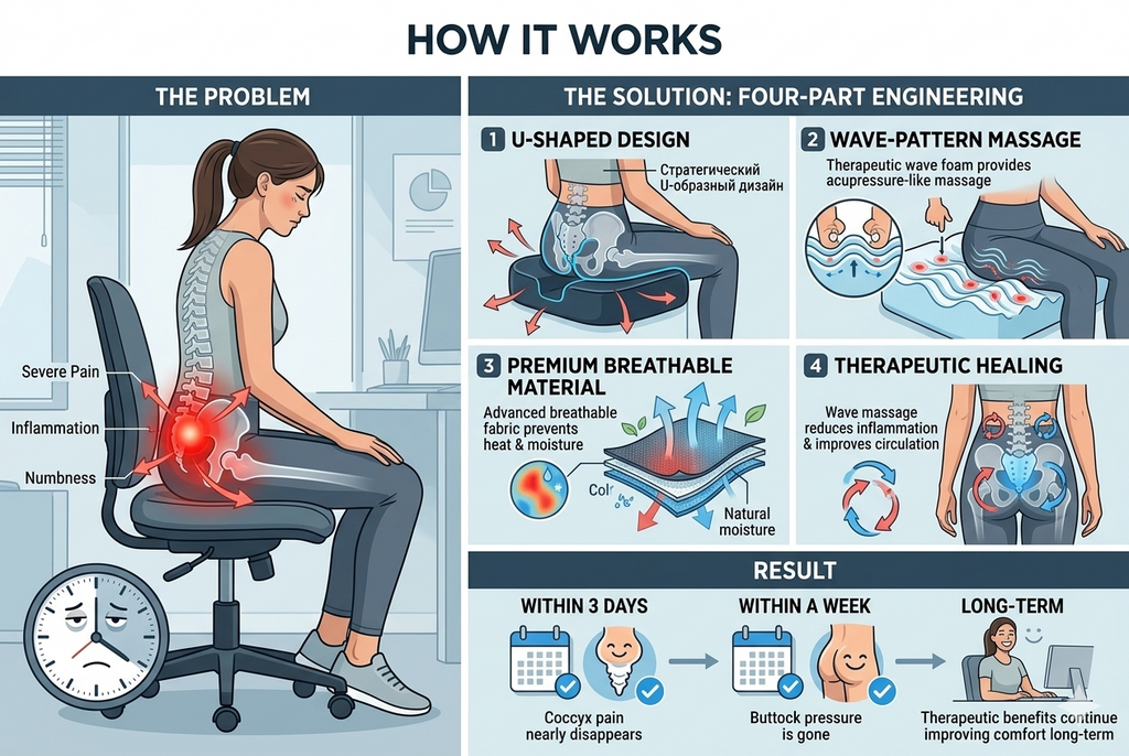 WaveFlow™
U-Shaped Coccyx Comfort Cushion