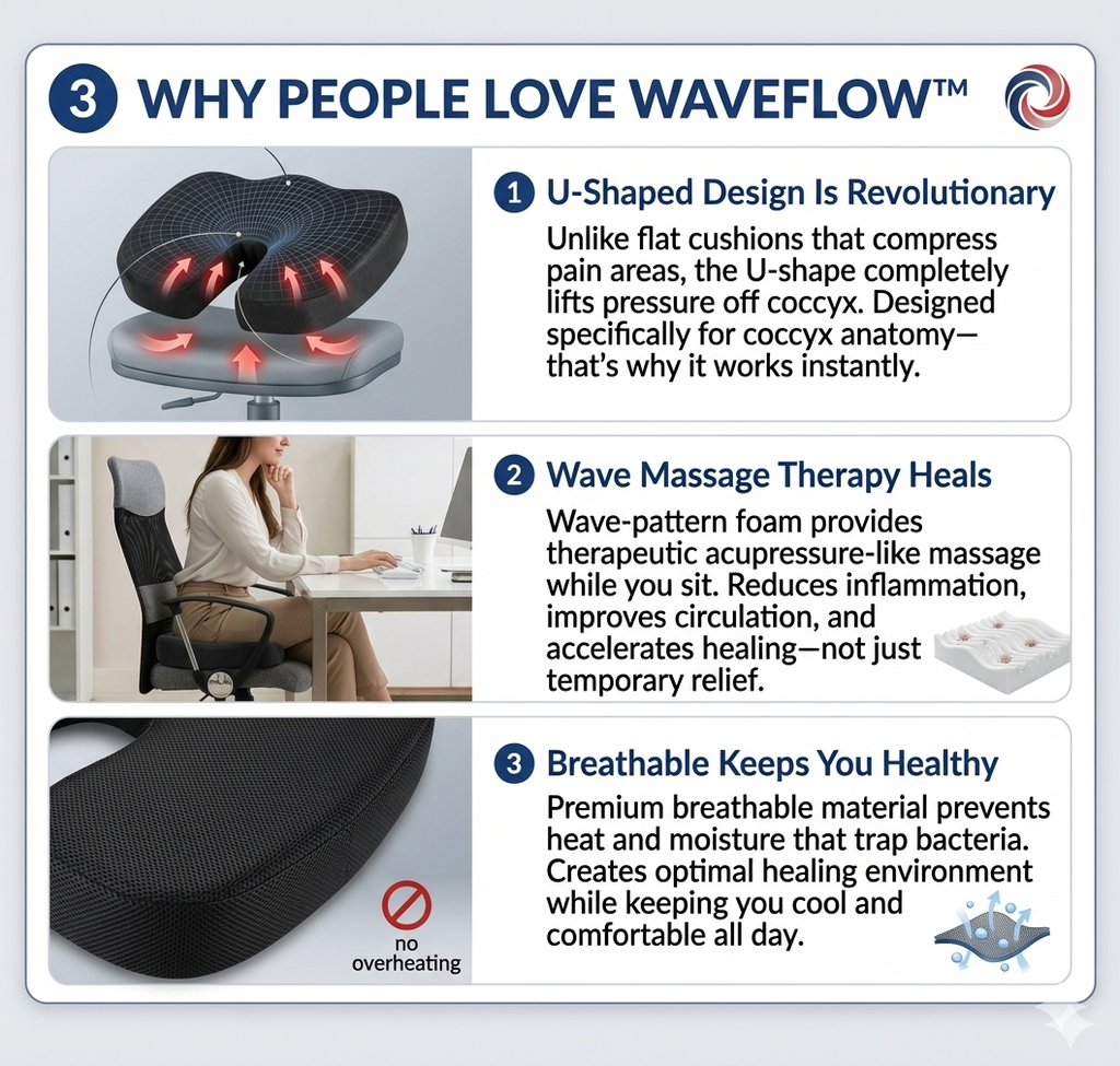 WaveFlow™
U-Shaped Coccyx Comfort Cushion