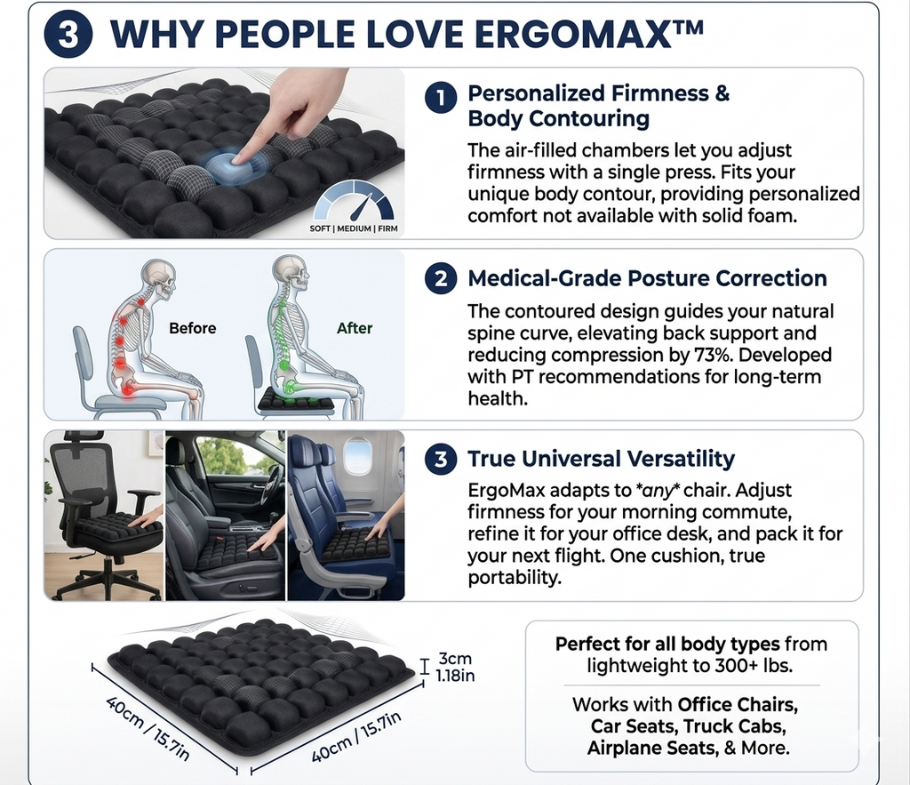 ErgoMax™ 3D Adjustable Chair Cushion