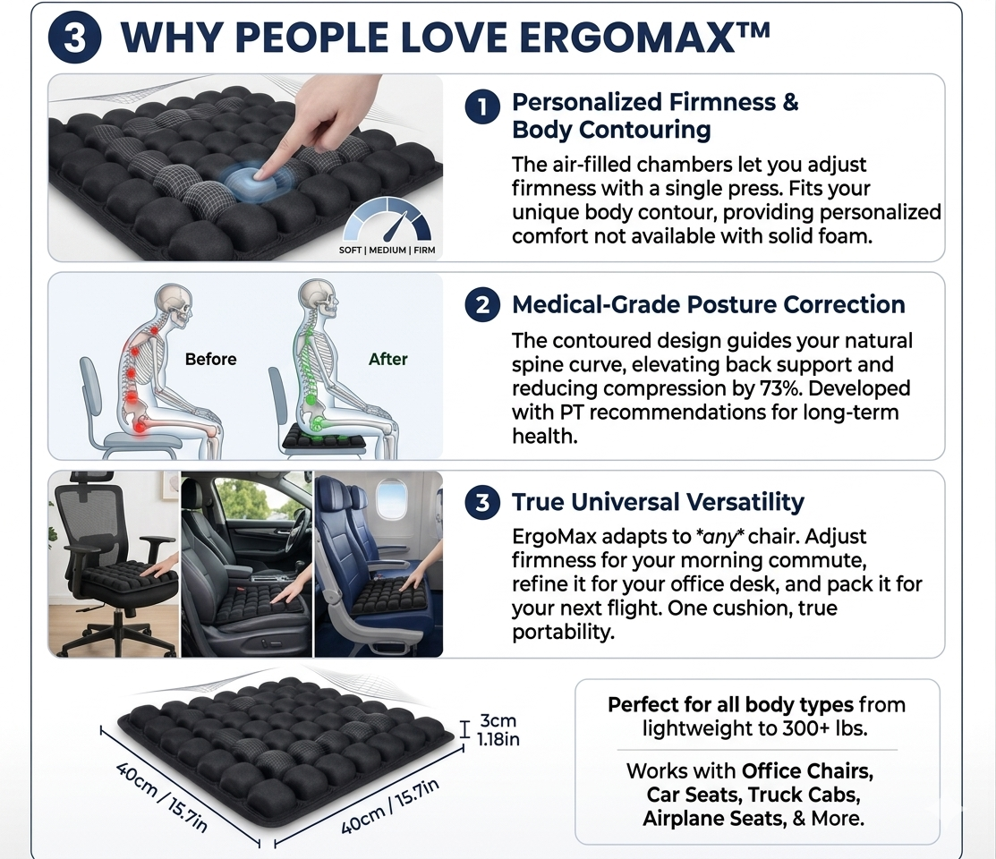 ErgoMax™ 3D Adjustable Chair Cushion