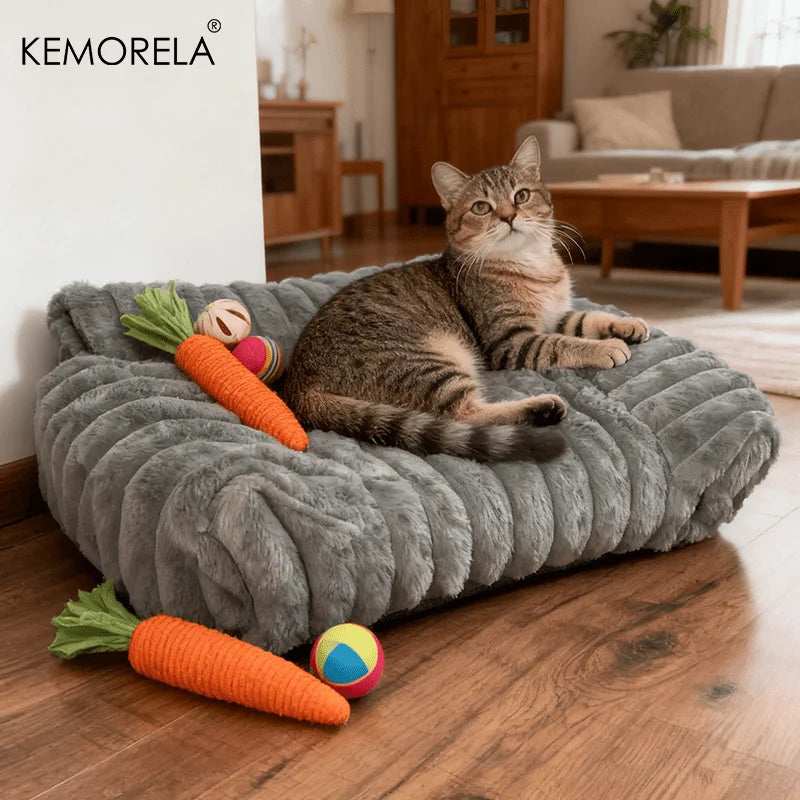 KEMORELA 1PC Striped Cat Sofa Bed Soft Polyester Pet Bed Breathable for All Seasons Suitable for Small to Medium Catsor Sleeping Aeivalo