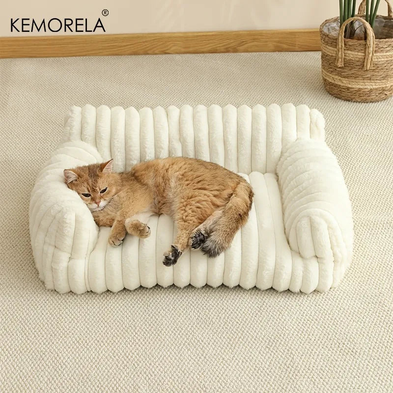 KEMORELA 1PC Striped Cat Sofa Bed Soft Polyester Pet Bed Breathable for All Seasons Suitable for Small to Medium Catsor Sleeping Aeivalo