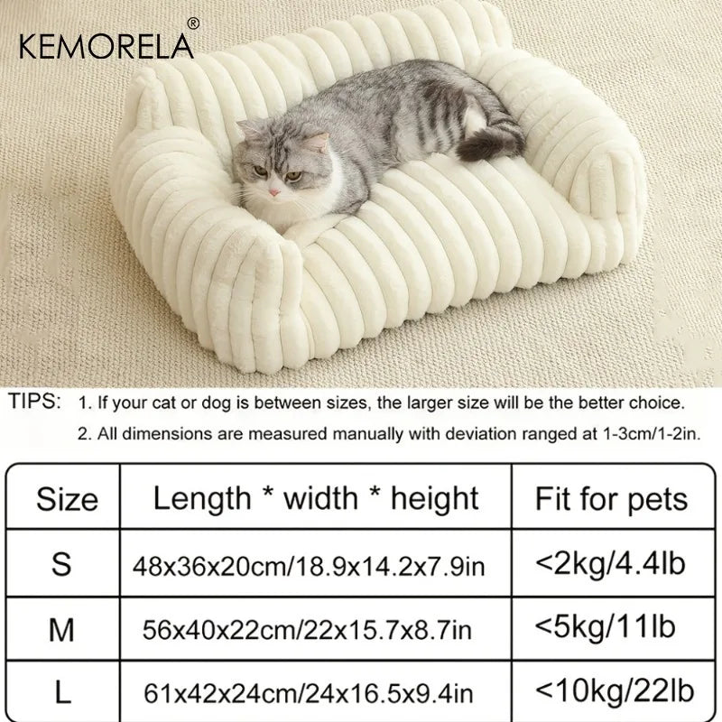 KEMORELA 1PC Striped Cat Sofa Bed Soft Polyester Pet Bed Breathable for All Seasons Suitable for Small to Medium Catsor Sleeping Aeivalo