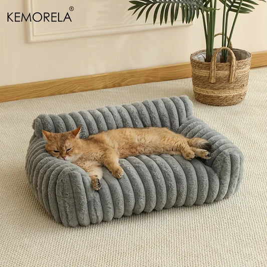 KEMORELA 1PC Striped Cat Sofa Bed Soft Polyester Pet Bed Breathable for All Seasons Suitable for Small to Medium Catsor Sleeping Aeivalo