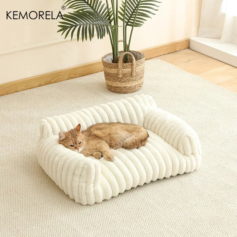 KEMORELA 1PC Striped Cat Sofa Bed Soft Polyester Pet Bed Breathable for All Seasons Suitable for Small to Medium Catsor Sleeping Aeivalo