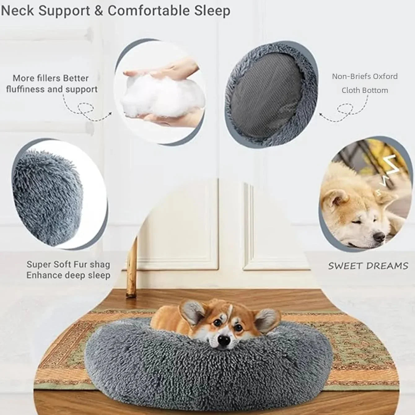 40-90cm 6 Sizes Round Pet Bed for Large Dog Bed Super Soft Cat Bed Plush Dog House for Medium Dog House Winter Warm Sleeping Aeivalo