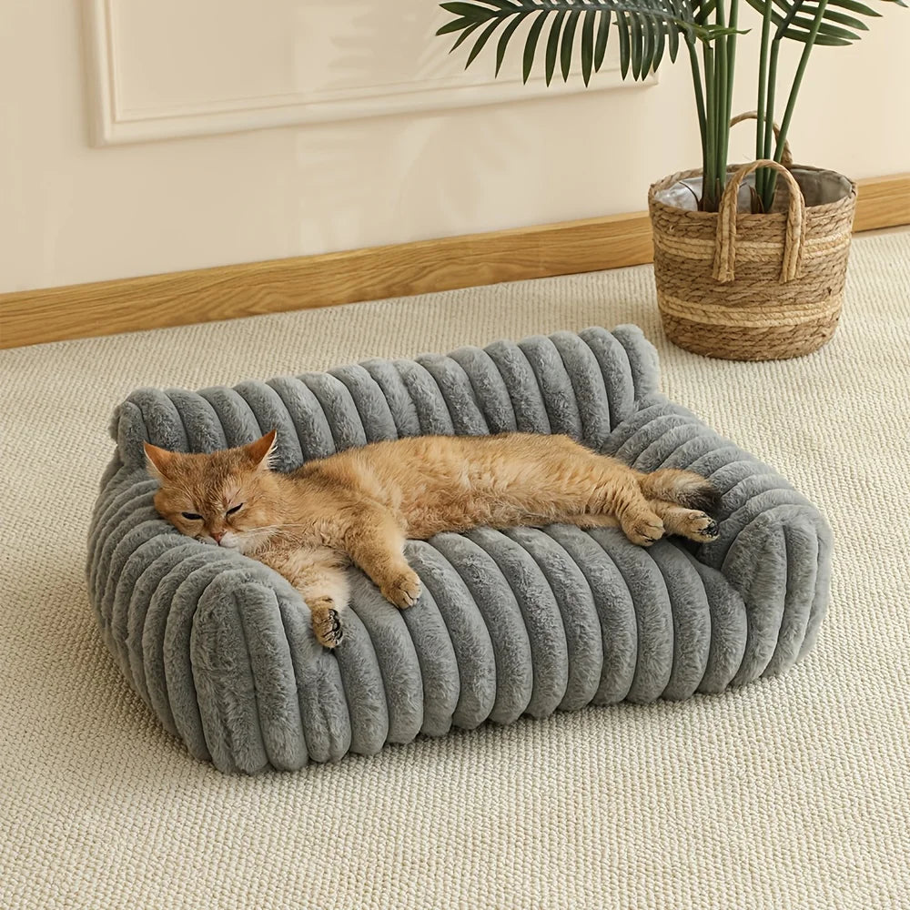 KEMORELA 1PC Striped Cat Sofa Bed Soft Polyester Pet Bed Breathable for All Seasons Suitable for Small to Medium Catsor Sleeping Aeivalo