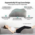 Adjusting the firmness of a portable leg elevation pillow by pressing down on the inflatable material with one hand